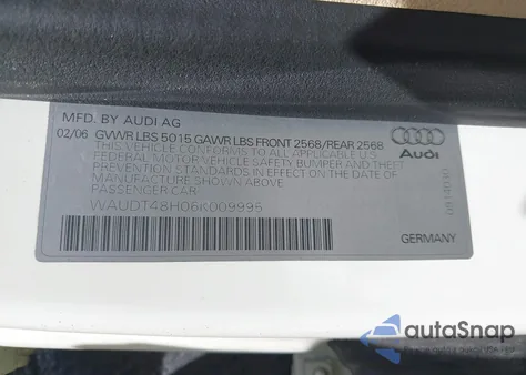 2006 Audi A4 3.0 from USA, damaged, VIN WAUDT48H06K009995